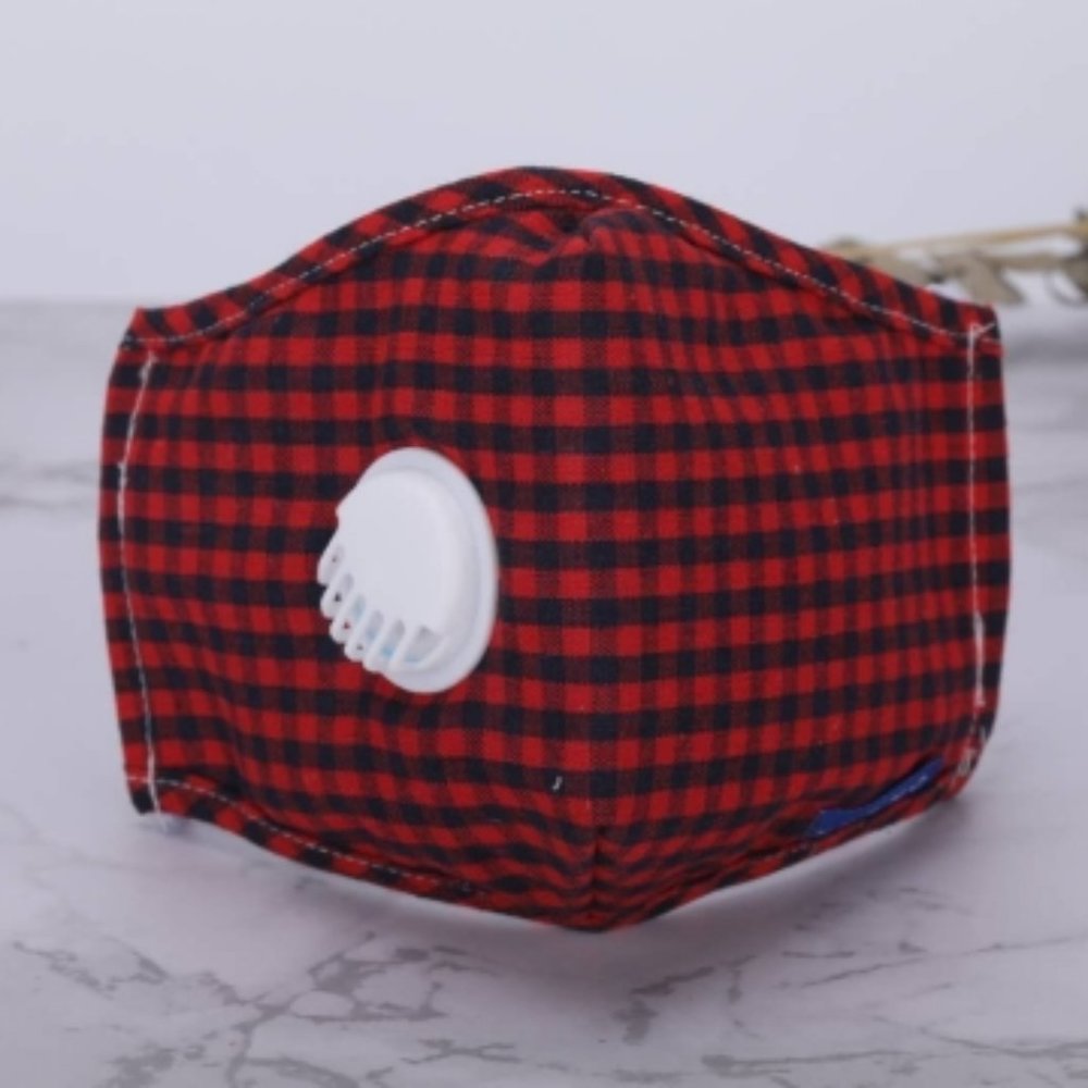 Reusable Red/Black Cotton Face Mask w/ Vent Valve